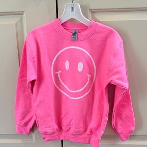 Gildan Hot Pink Crewneck Sweatshirt with White Smiley